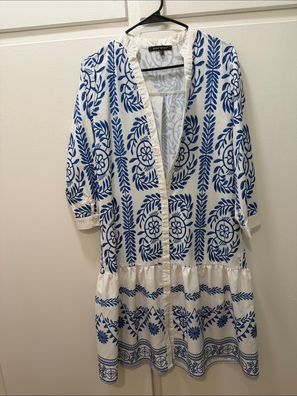 Blue & White Embroidered Cotton Dress